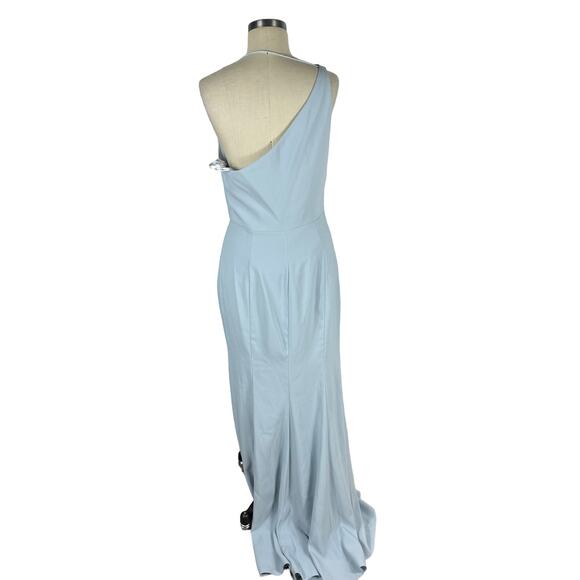 AFTER SIX 6849 One-Shoulder Draped Cowl-Neck Maxi Dress Mist Light Blue Size 8 - Picture 4 of 8
